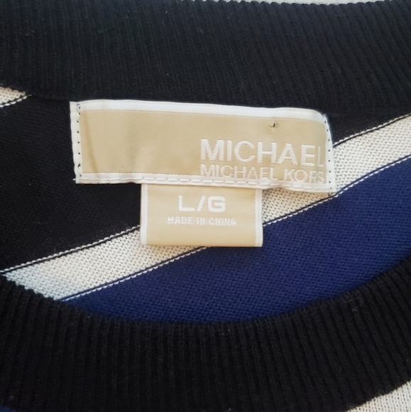 Bundle Only: Michael Kors Diagonal  Stripe Crewneck Knit Short Sleeve Top Size L - Picture 5 of 10